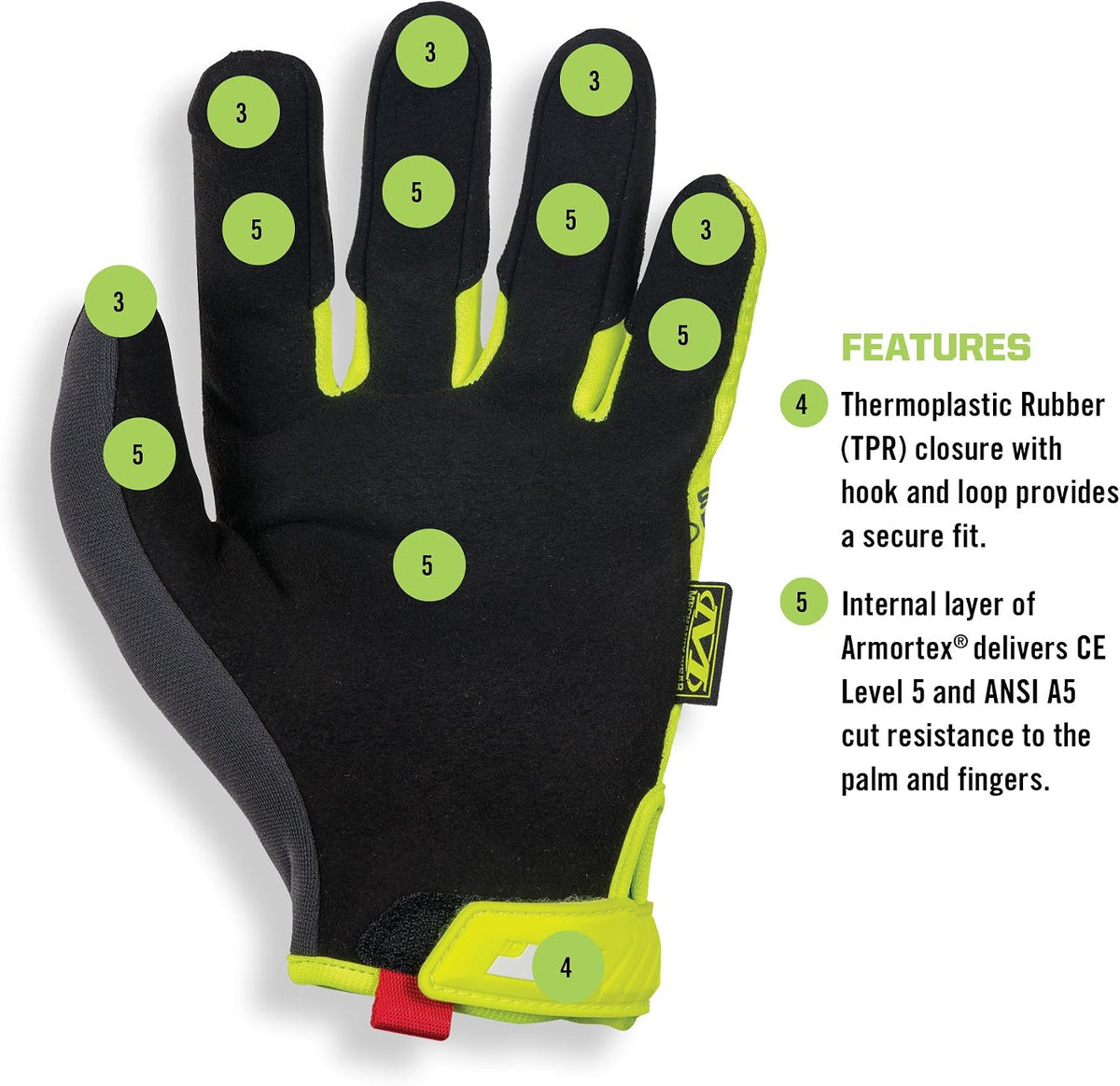 Mechanix Wear Original E5 Hi-Viz Cut Resistant Gloves Yellow Large