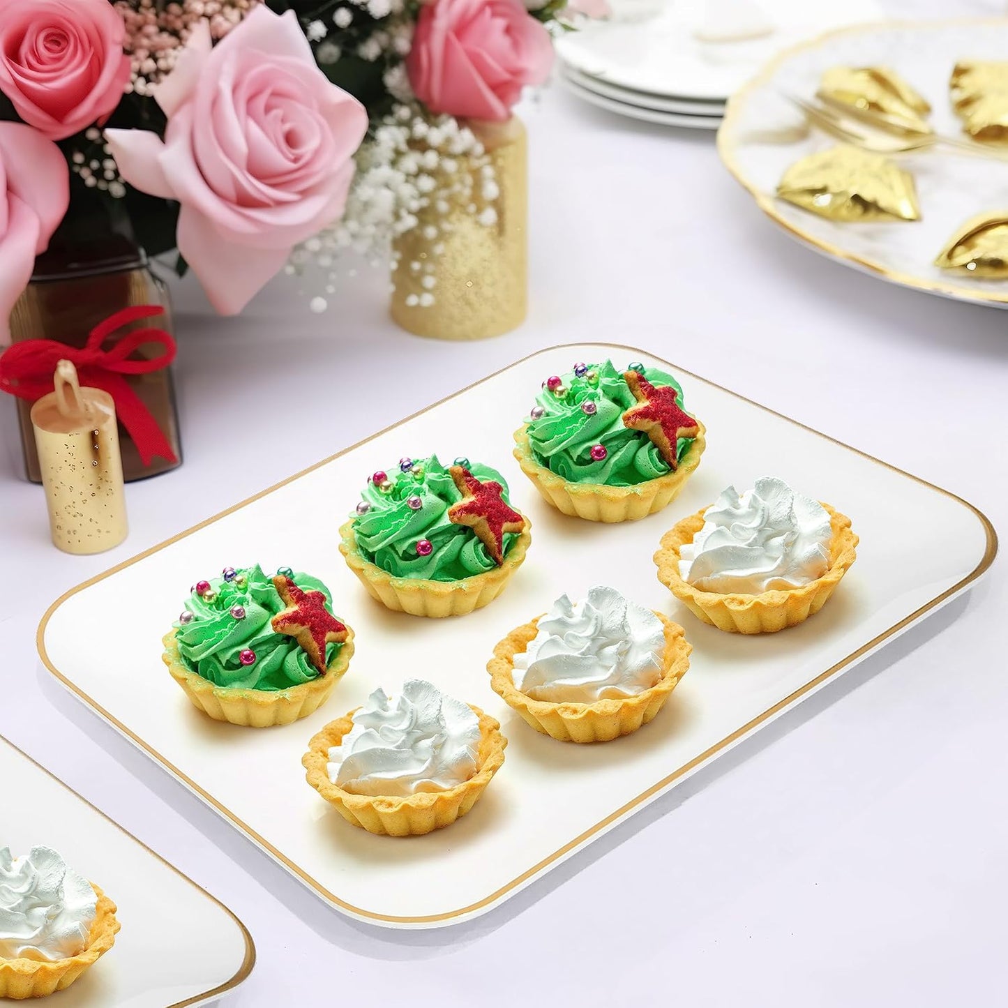 R-kay 3 Pack White Plastic Serving Trays for Party - Rectangular, 8 by 11 in, Heavy Duty Dessert Trays for Food