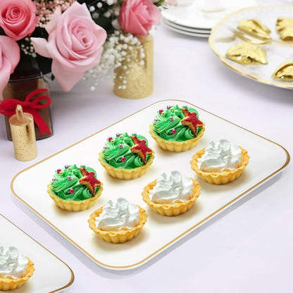 R-kay 3 Pack White Plastic Serving Trays for Party - Rectangular, 8 by 11 in, Heavy Duty Dessert Trays for Food
