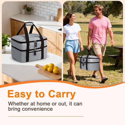 Trunab Insulated Casserole Carrier Bag for Hot Food, Double Deck Food Containers, Fit 9x13 Foil Pan, Baking Dish, For Picnic Cookouts, Potluck Parties, Beach