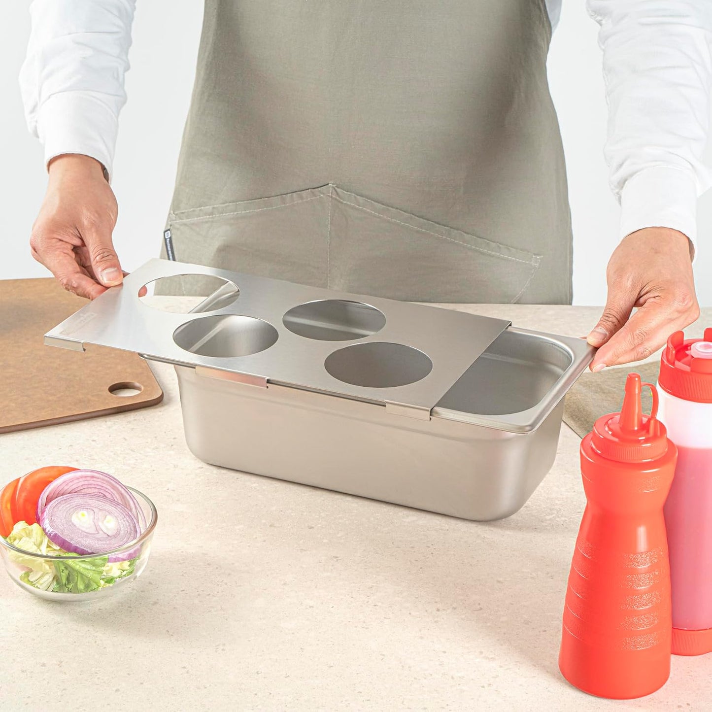 Restaurantware Stainless Steel Bottle Organizer - 1 Count - 6.299 x 7.087 x 0.394 Inches - Dishwasher-Friendly Condiment Holder - Kitchen Bottle Rack - Space-Saving Design - Silver