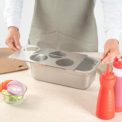 Restaurantware Stainless Steel Bottle Organizer - 1 Count - 6.299 x 7.087 x 0.394 Inches - Dishwasher-Friendly Condiment Holder - Kitchen Bottle Rack - Space-Saving Design - Silver