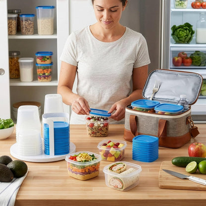 49 Piece Kitchen Containers Storage Set - 24oz, 16oz, and 8oz Plastic Food Storage Containers with Lids and Spinning Carousel for Kitchen Storage Organization, Meal Prep, or Leftovers by Chef Buddy
