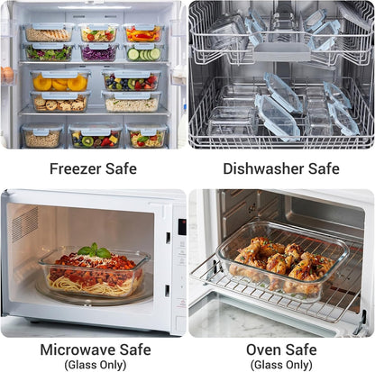 Dealusy 10 Sets (20-Piece) 36 oz & 12 oz Glass Food Storage Containers with lids, Airtight Leak-proof Glass Meal Prep Containers with Lids, Microwave Oven Freezer Dishwasher Safe, Gray