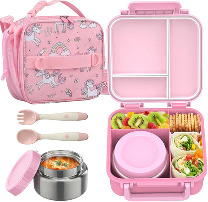 JOOPETALK Bento Lunch Box Set for Kids with 9oz Soup Thermo, Insulated Lunch Bag,Leak-proof BPA-free Lunch Food Container with 3-4 Conpartments for School Travel-Blue