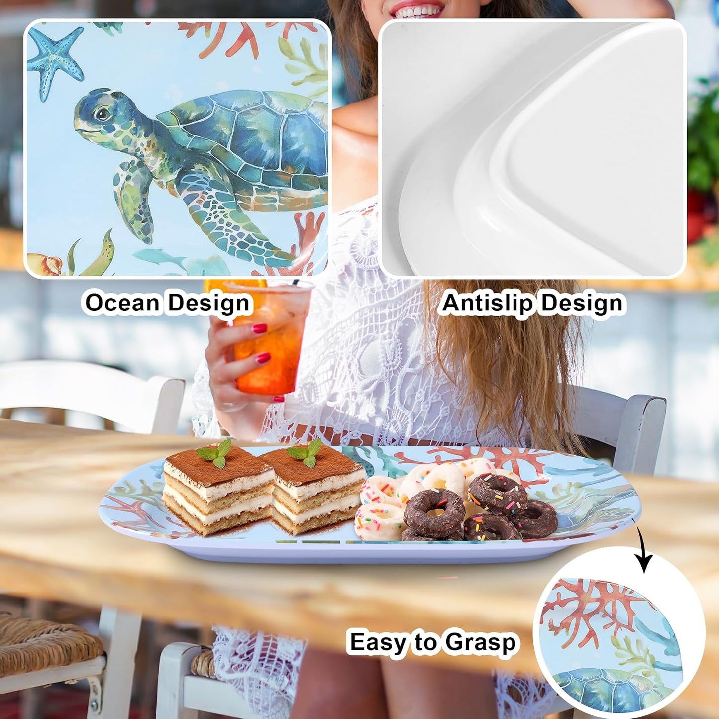 2 Pack Extra Large 17.5 Inch White Serving Trays – Reusable Melamine Platters for Parties, Snacks & Cookies, Durable Food Serving Dishes for Entertaining, Pantry & Kitchen Use White