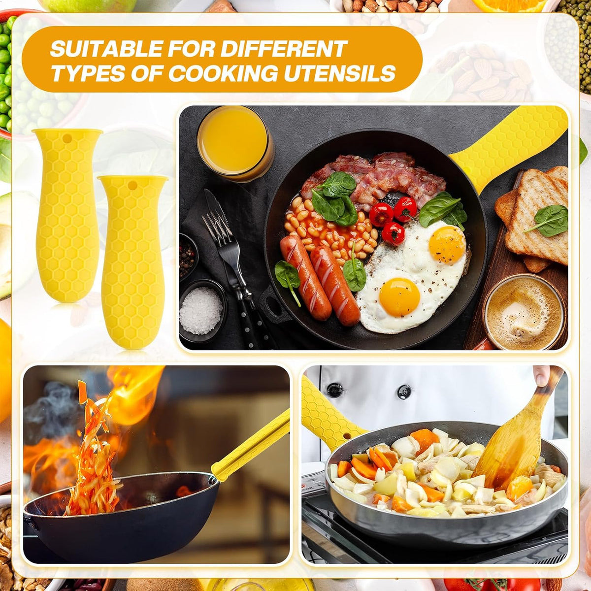 Patelai 2pcs Silicone Pan Handle Sleeve for Cast Iron Skillet, Black
