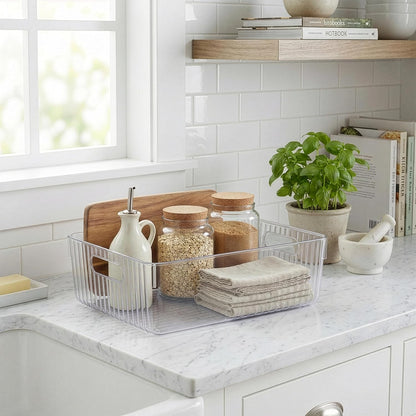 BINO | Plastic Storage Bins, X-Large | THE GATSBY COLLECTION | Clear Storage Bins for Organization | Pantry Organizers | Kitchen Organizer | Fridge & Freezer Organizer | Cabinet Plastic Containers