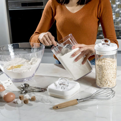Felli Flip Tite Storage Container with Lid 4” RECTANGULAR Airtight Ring Flip Top, Stackable Kitchen Counter Pantry Organizer Acrylic Canister Jar for Pasta Spaghetti Cereal Granola Coffee (1.9qt)