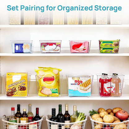 Vtopmart Clear Plastic Storage Bins, 6 PCS Pantry Organizer Bins with Handle for Refrigerator, Fridge, Cabinet, Kitchen, Countertops, Cupboard, Freezer Organization and Storage, Large