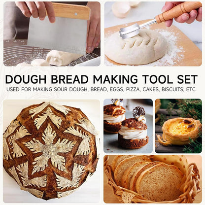 Hand Crafted Bread Lame Premium Sourdough Scoring Tool Bread Making Tools pieces Bread Knife(5 Blades) with Dough Scraper Bread Cutter