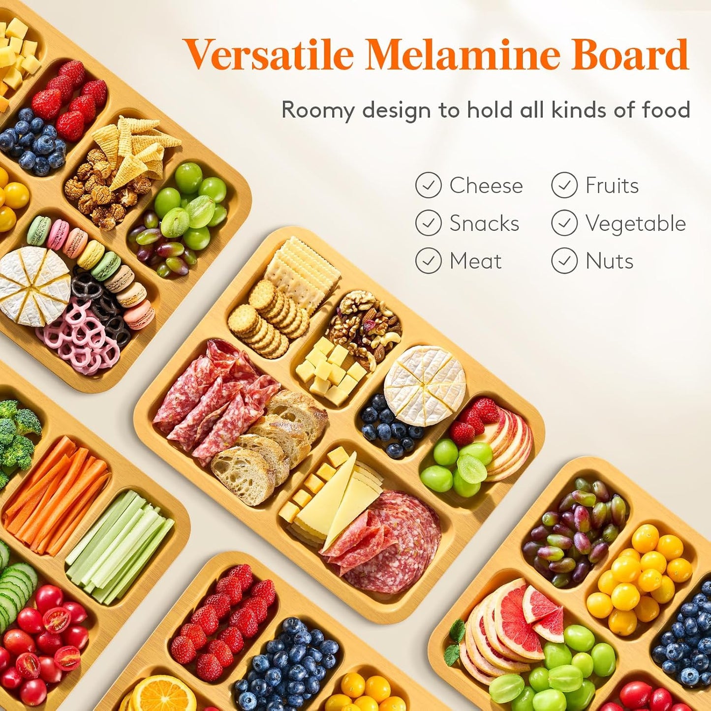 Lifewit 1 Compartment Melamine Charcuterie Board, 11 x 14 Inch Portable Cheese Board with Plastic Lockable Clear Lid, Travel Charcuterie Board Serving Platter with Cover for Snacks, Fruit, Appetizers