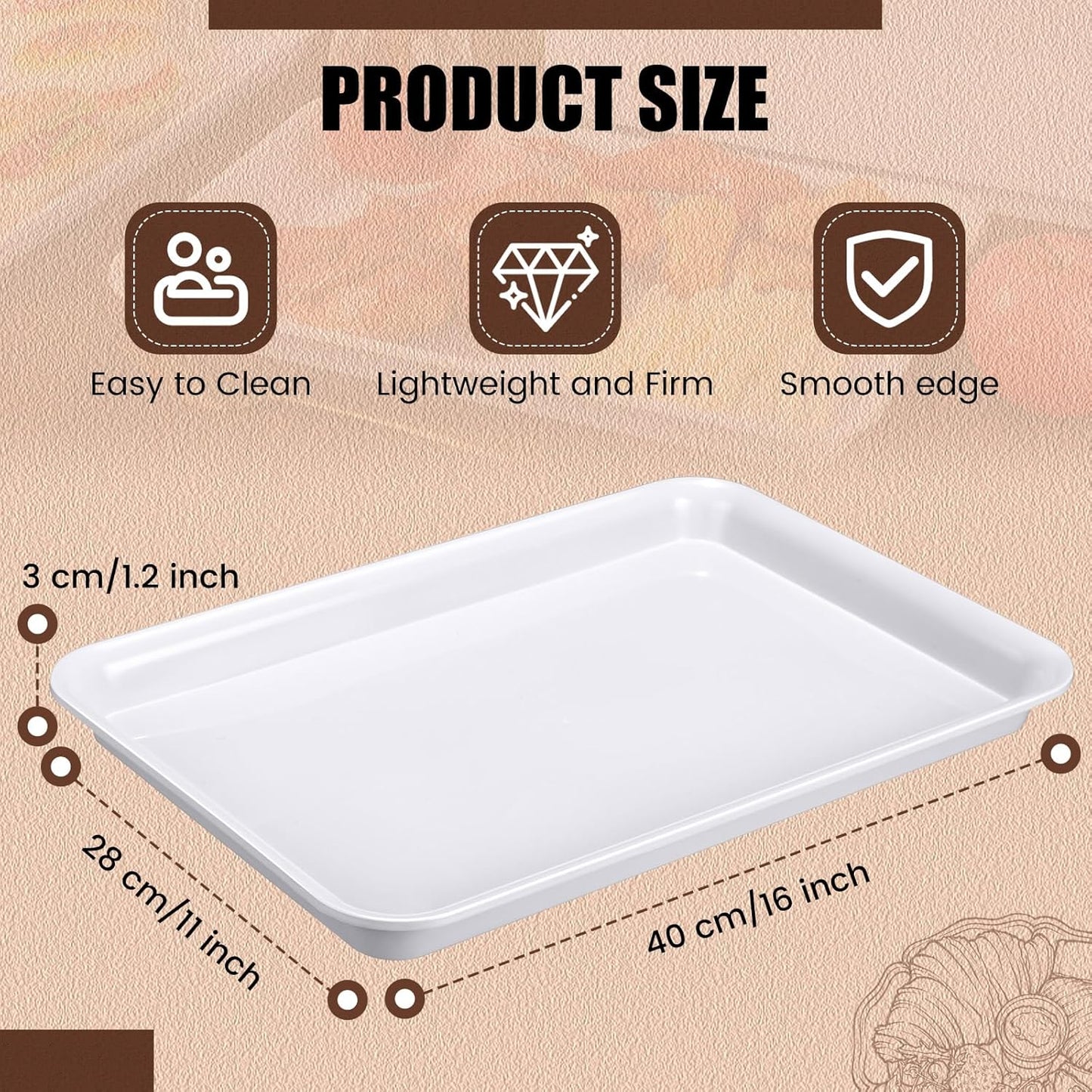 Ziliny 20 Pcs Plastic Serving Trays Bulk Plastic Serving Platters Reusable Rectangle Food Tray Stackable Party Trays for Dinner Snack Dessert in School Cafeteria(White)