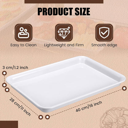 Ziliny 20 Pcs Plastic Serving Trays Bulk Plastic Serving Platters Reusable Rectangle Food Tray Stackable Party Trays for Dinner Snack Dessert in School Cafeteria(White)