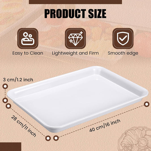 Ziliny 20 Pcs Plastic Serving Trays Bulk Plastic Serving Platters Reusable Rectangle Food Tray Stackable Party Trays for Dinner Snack Dessert in School Cafeteria(White)