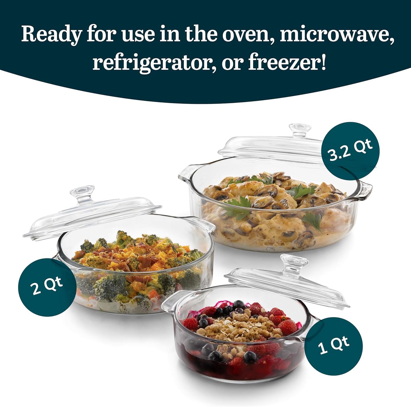 Libbey Baker’s Premium 2 Piece Glass Pie Plate, Stackable, Space Saving Casserole Dish Set with Lids, Glass Baking Dish Set for Fruit Pies, Quiches