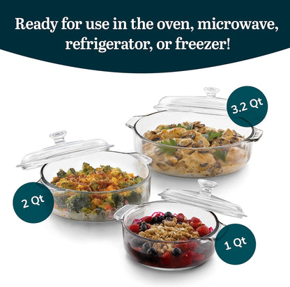 Libbey Baker’s Premium 2 Piece Glass Pie Plate, Stackable, Space Saving Casserole Dish Set with Lids, Glass Baking Dish Set for Fruit Pies, Quiches