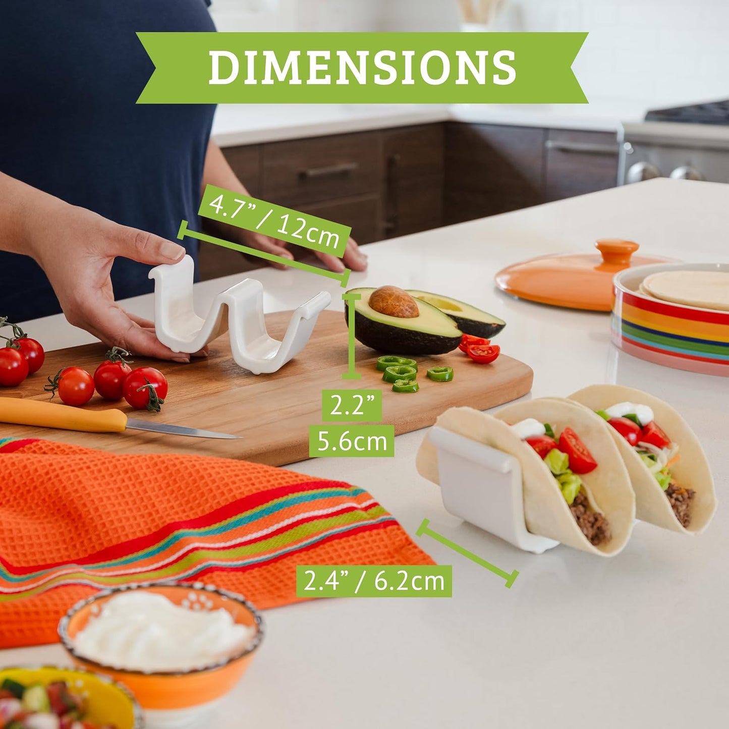Ceramic taco holder (2 Pack) soft taco holders, Holds 4 tacos, wrap server for oven and Kitchen, For Hard and Soft Shell, Dishwasher & Microwave Safe (White)
