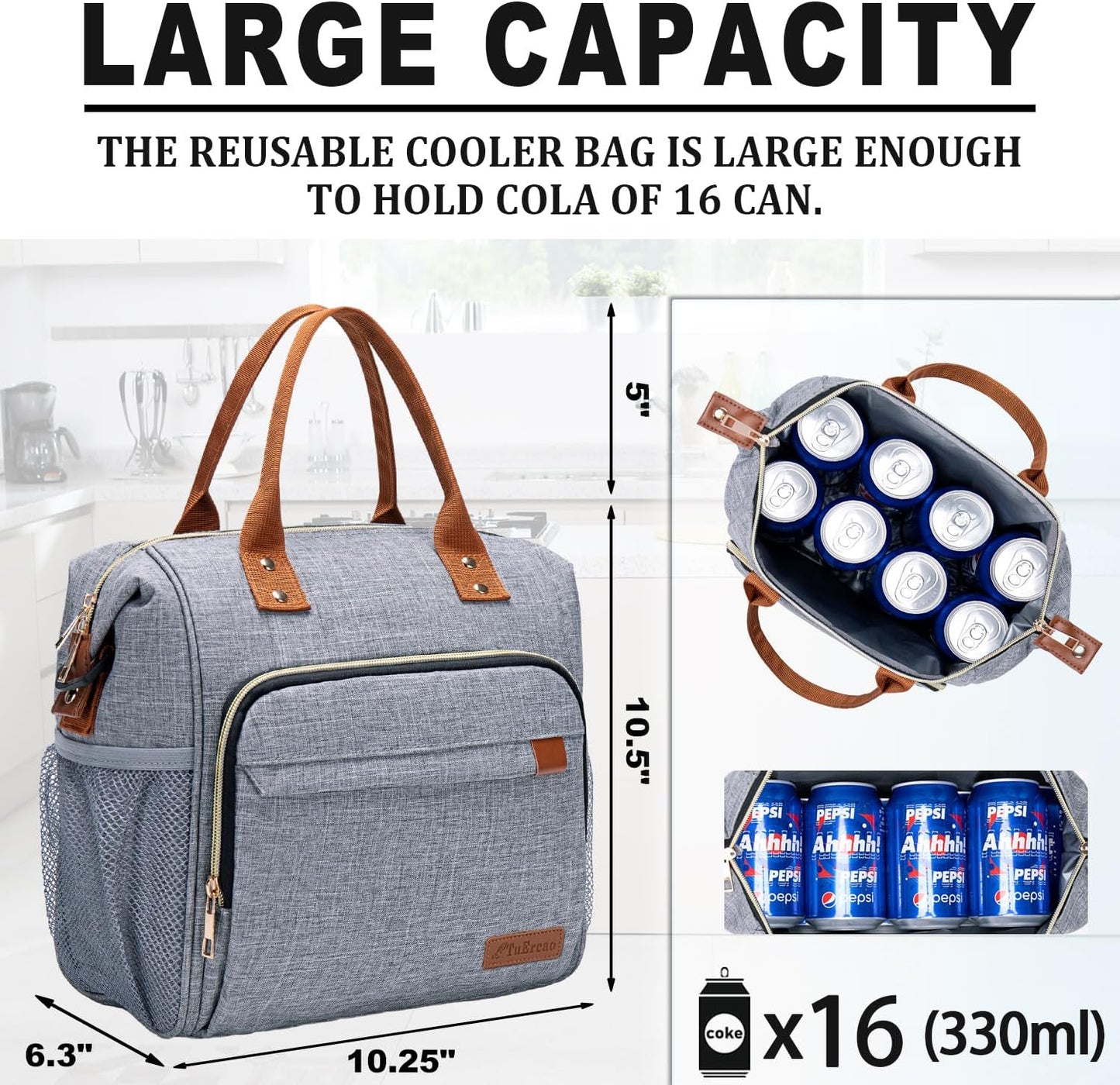 TuErCao Small Lunch Bag Lightweight Insulated Lunch Box for Women Work Portable Soft Cooler for Picnic Travel Road Trips, Loncheras para Mujer, Black