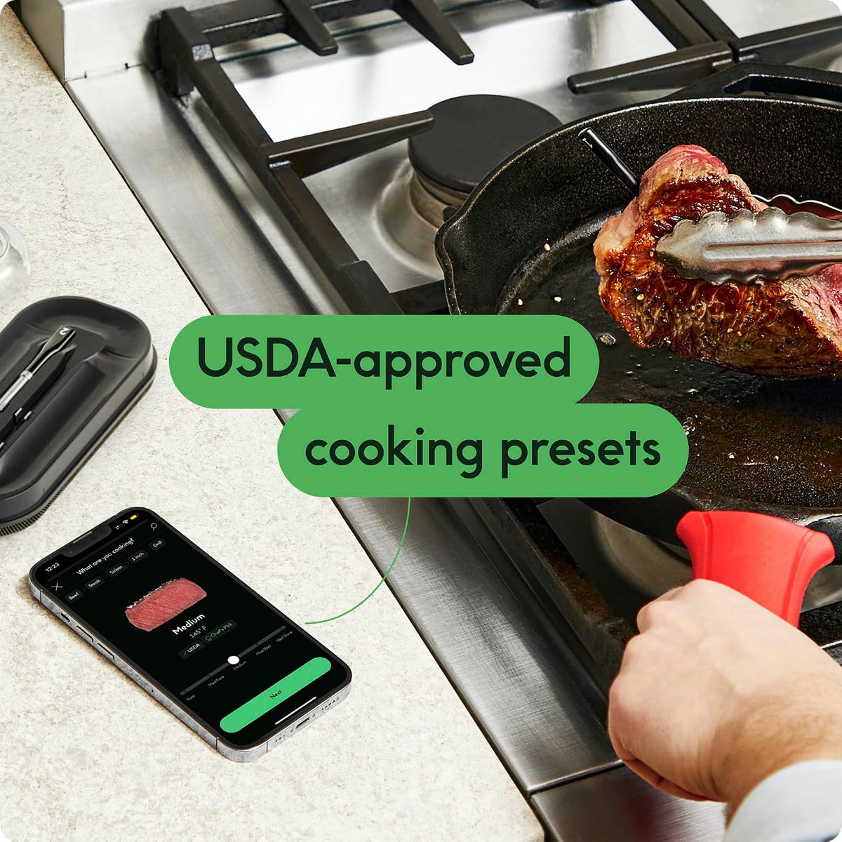 CHEF iQ Sense Smart Wireless Meat Thermometer with Ultra-Thin Probe, Unlimited Range Bluetooth Meat Thermometer, Digital Food Thermometer for Remote Monitoring of BBQ Grill, Oven, Smoker, Air Fryer