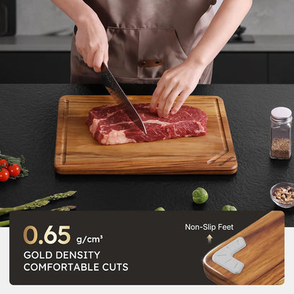 3 Pack Teak Wood Cutting Board Set for Kitchen Charcuterie Board Serving Heavy Duty Non Toxic Slip Hardwood Over Sink Solid Thick Haus Wooden Chopping Board Large Big Small Meat Best Essential Gift