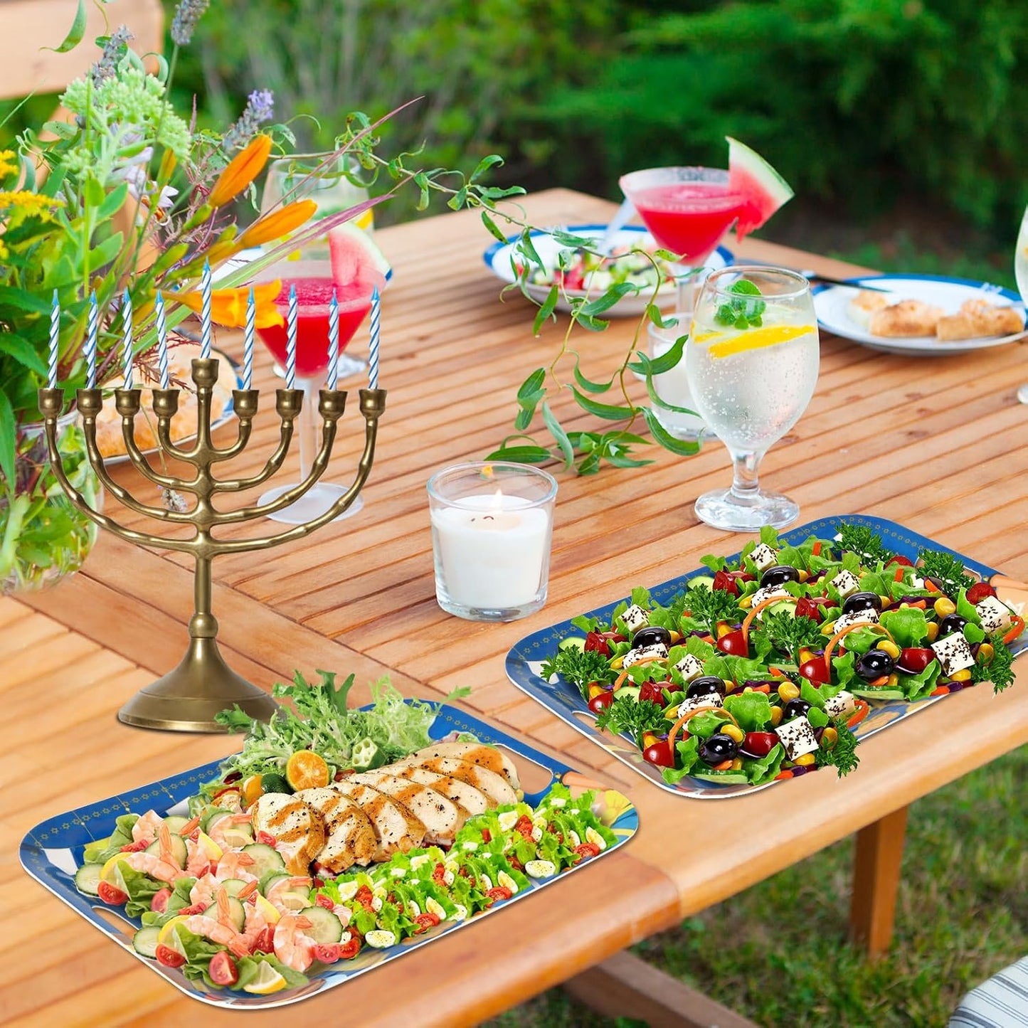 2Pcs Winter Serving Trays 16.1 x 11.1 Inch Large Melamine Christmas Trays Platters with Handles Rectangular Snowflake Melamine Dish for Serving Food Outdoor Dinner Dessert Plates Party Decorations