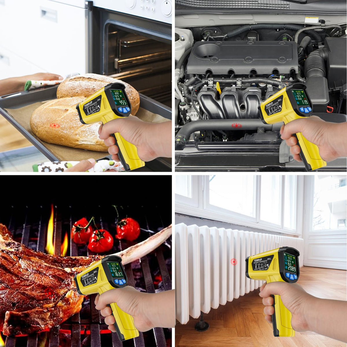 Infrared Thermometer Gun, Non Contact Digital Laser Thermometer Temperature Gun with Color LCD for Cooking, Home Repairs, Humidity Measurement, Adjustable Emissivity -58°F to 1472°F(-50~800°C)