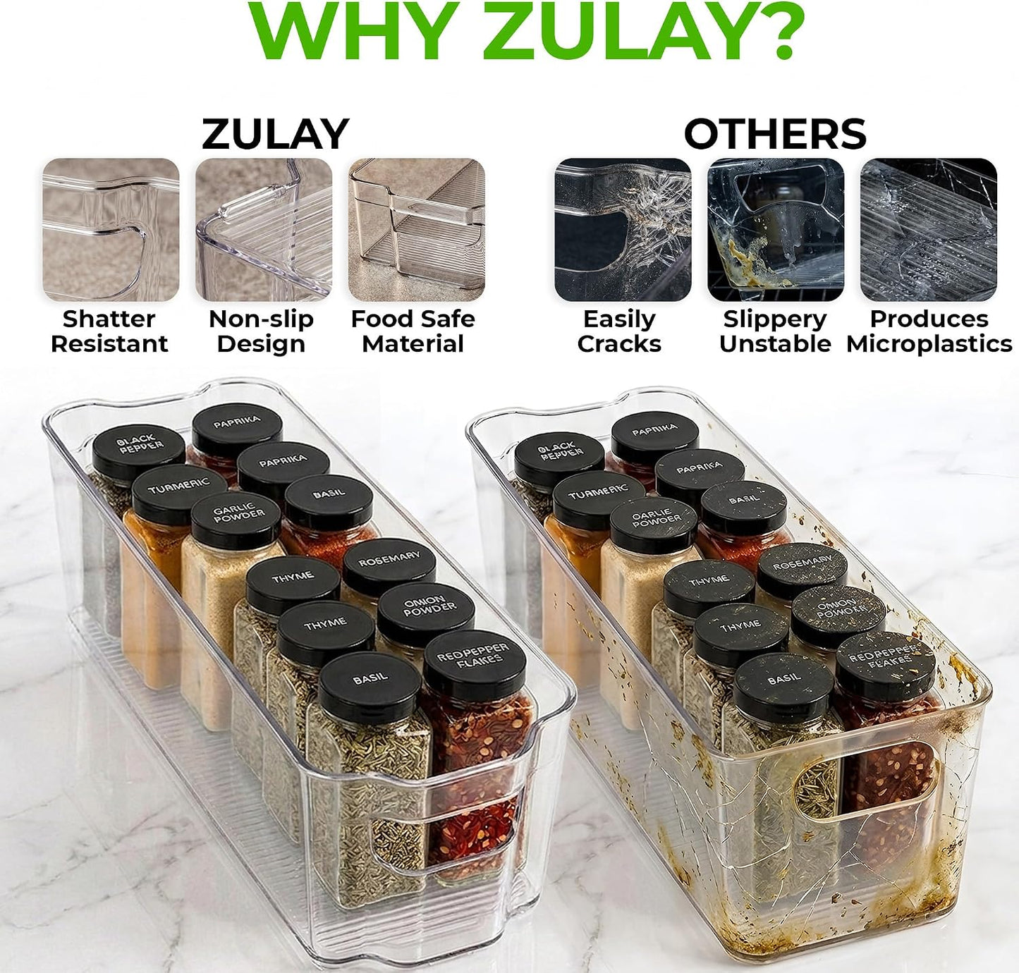 Zulay Kitchen 4 Pack Refrigerator Organizer Bins – Large Clear Fridge Storage Containers with Built-In Handles & Non-Slip Feet - Ideal Fridge Organizers, Kitchen Cabinets, Pantry Organization