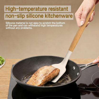 Silicone Cooking Utensils Set - 446°F Heat Resistant Silicone Kitchen Utensils Set, Spatula,Turner Tongs, Spoon, Whisk,Kitchen Gadgets for Nonstick Cookware, BPA Free（Black）