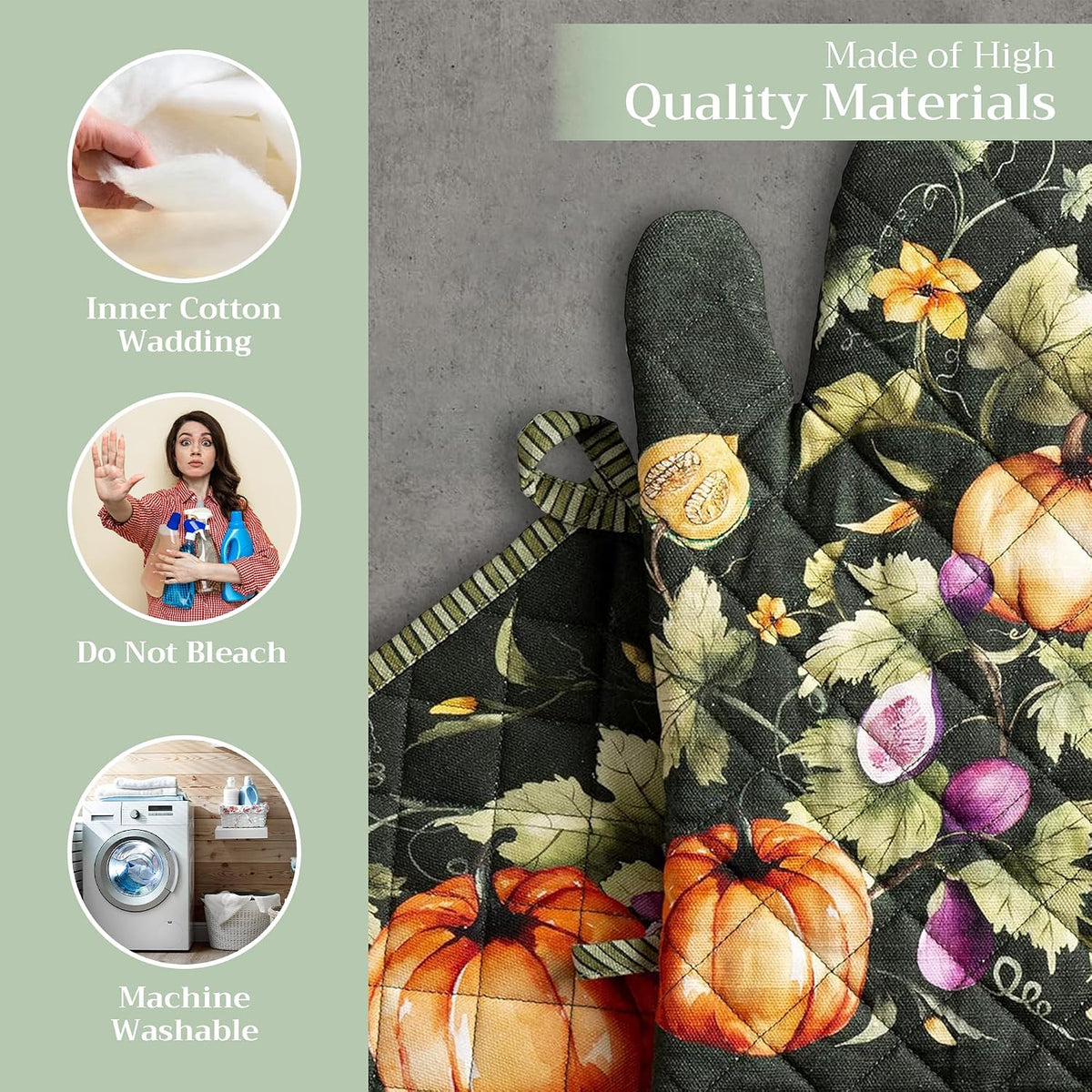 Maison d' Hermine 100% Cotton Oven Mitt & Pot Holder Set (7.5"x13" & 8"x8") - Colors C