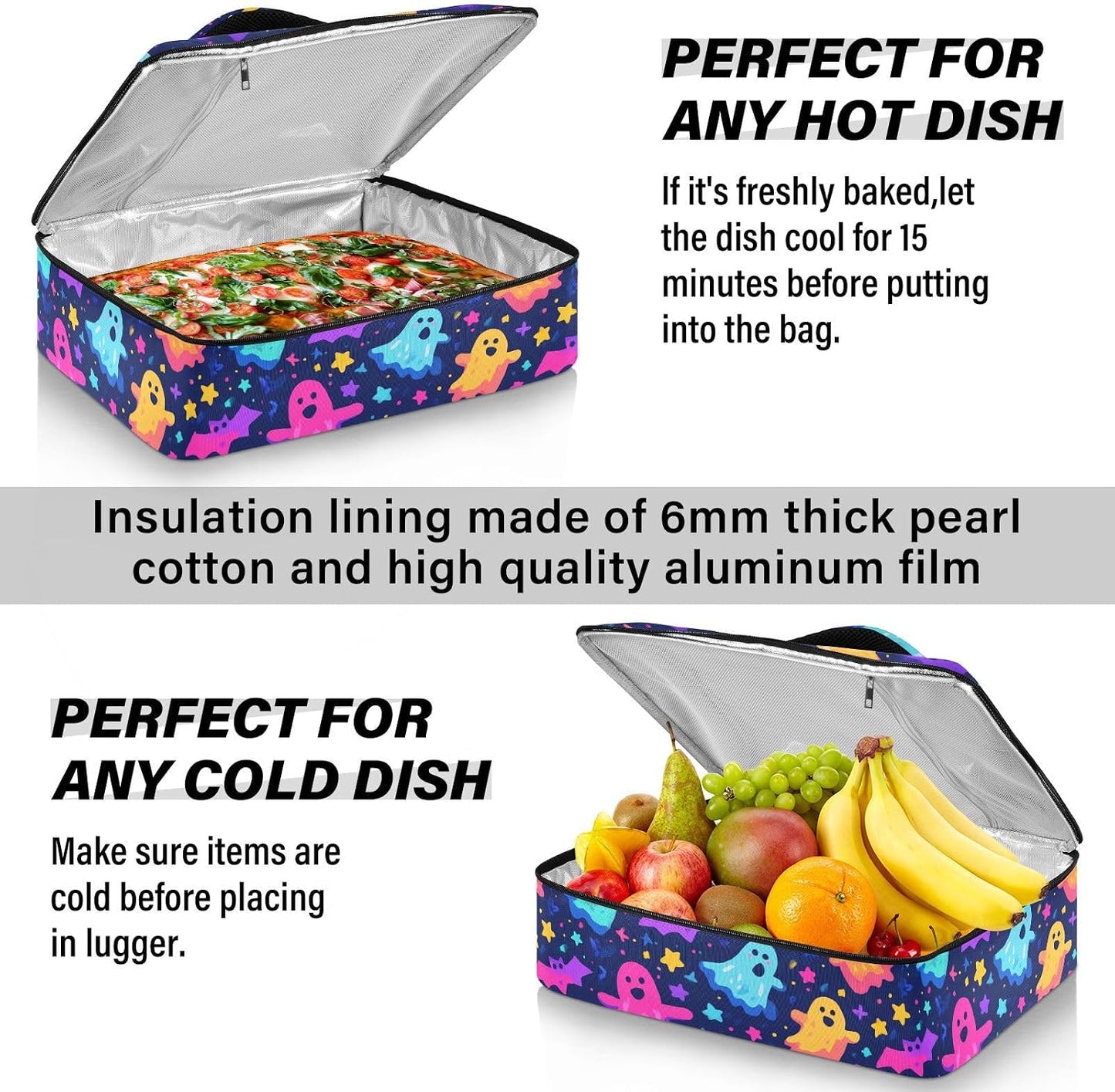 Casserole Carriers for Hot or Cold Food Reusable Casserole Dish Carrier Insulated Thermal Large Capacity Durable Perfect for Party Camping Family Gatherings Yellow Fish - Colors A