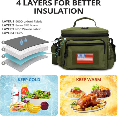 Lunch Box for Men, Tactical Lunch Bag MOLLE Webbing Leakproof Insulated Lunch Cooler Women Adult Meal with Adjustable Shoulder Strap Lunch Pail (Blue)