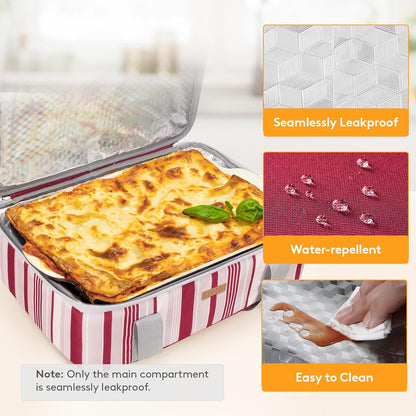 LUNCIA Insulated Single Decker Casserole Carrier, Lasagna Lugger Tote Keeps Food Hot or Cold, Thermal Lunch Bag for Potluck Parties, Picnic and Cookouts, Fits 9" x 13" Baking Dish, Black