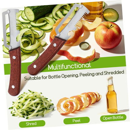 2pcs Vegetable Peeler Set - 2-in-1 Fruit and Potato Peeler with Bottle Opener, Stainless Steel Blade and Wooden Handle, for Food Prep - 7.48X1.50X0.67