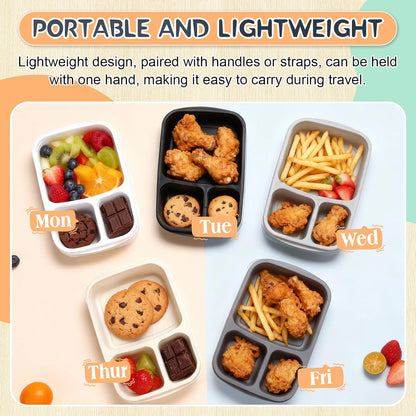Honeydak 5 Pack Snack Containers 3 Compartment Bento Snack Boxes Divided Meal Prep Containers with Lids Reusable Adults Lunch Food Storage Box for School Work Travel(Elderberry)