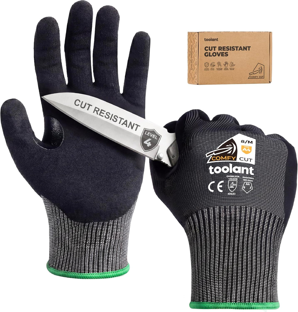 toolant ComfyCut A4 Cut Resistant Work Gloves, 1 Pair, Dark Gray, Large