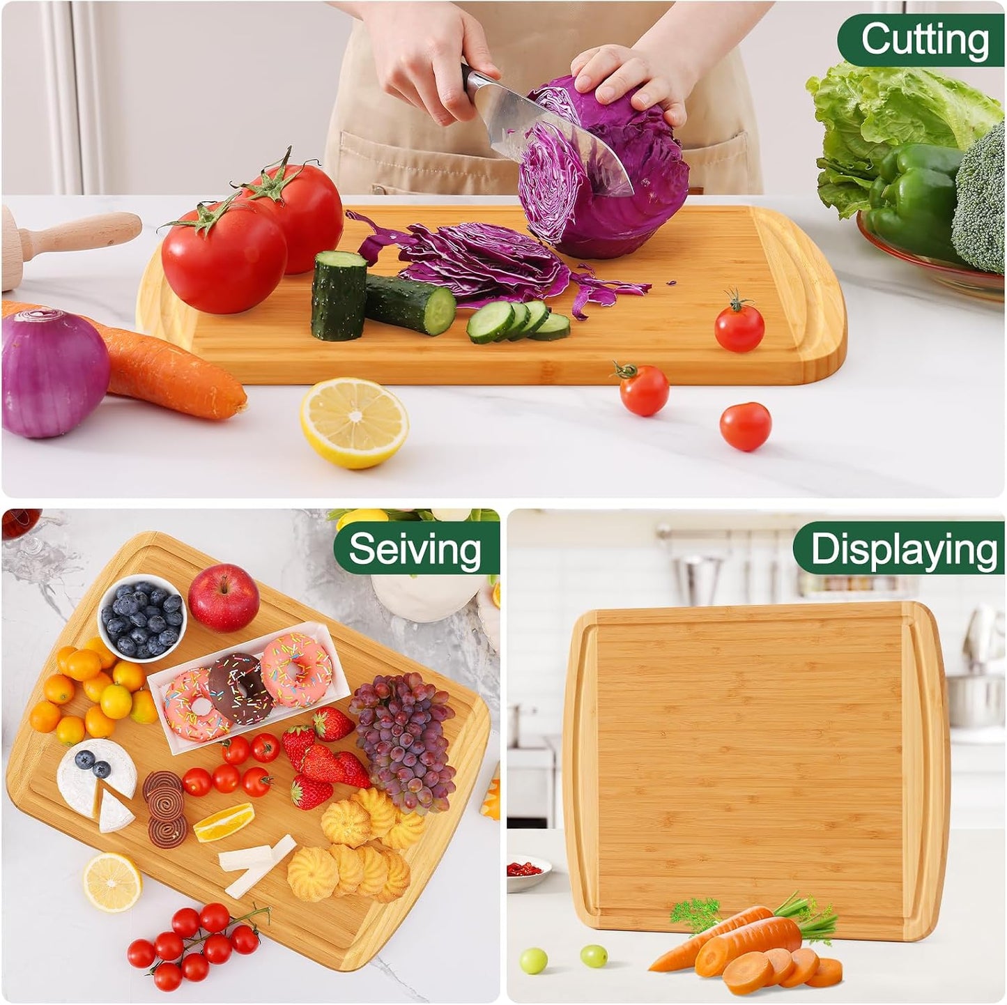 Homaxy Extra Large Bamboo Cutting Boards for Kitchen, 18x12.5" Wood XL Cutting Board with Juice Groove, Butcher Block Wooden Chopping Board for Kitchen, Meat, Cheese, Fruit & Vegetables - Pre Oiled