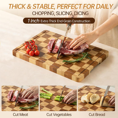THETCHRY Cutting Boards for Kitchen, Checkered Walnut Wooden Cutting Board