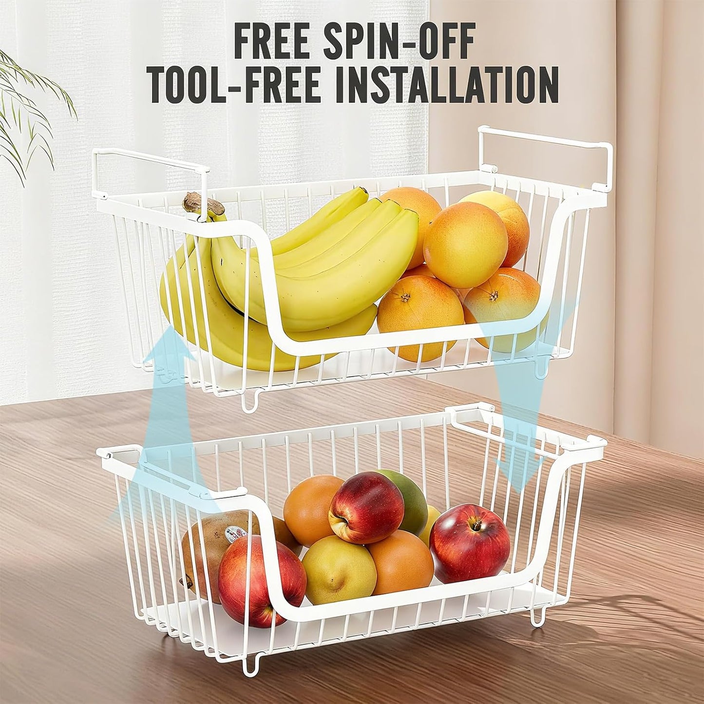 GAOKASE 4 Pcs Stackable Wire Baskets for Pantry Organizers and Storage,Vegetable Fruit Basket for Countertop,Kitchen Storage Metal Baskets,Produce Potato Onion Storage Bin-Black