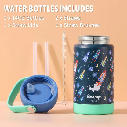 rockpapa Kids Lunch Box Set with 14oz Insulated Water Bottle & Lunch Bag, Leakproof 5.5 Cups Bento Box for School & Children, BPA-Free, Microwave Safe for Boys Girls (Grey Constr Turcks)