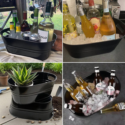 3 PCS 15.3 x 9 x 6 inches Black Metal Galvanized Tub with Handles, 3 Gallon Galvanized Beverage Tubs for Parties, Large Metal Drink Ice Buckets for Beer, Wine, Cocktails & Outdoor Events