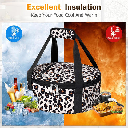 Round Insulated Casserole Carrier – 12" Portable Pie Carrier Bag for Hot or Cold Food, Leakproof Thermal Lunch Tote with Handle for Parties Picnic & Travel - Grey
