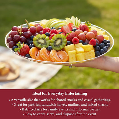 Smarty Had A Party 12 Inch Black Round Plastic Serving Tray – Heavy-Duty Party Platters & Catering Trays, Reusable or Disposable Plastic Trays for Serving Food, Elegant Party Tray Set of 25