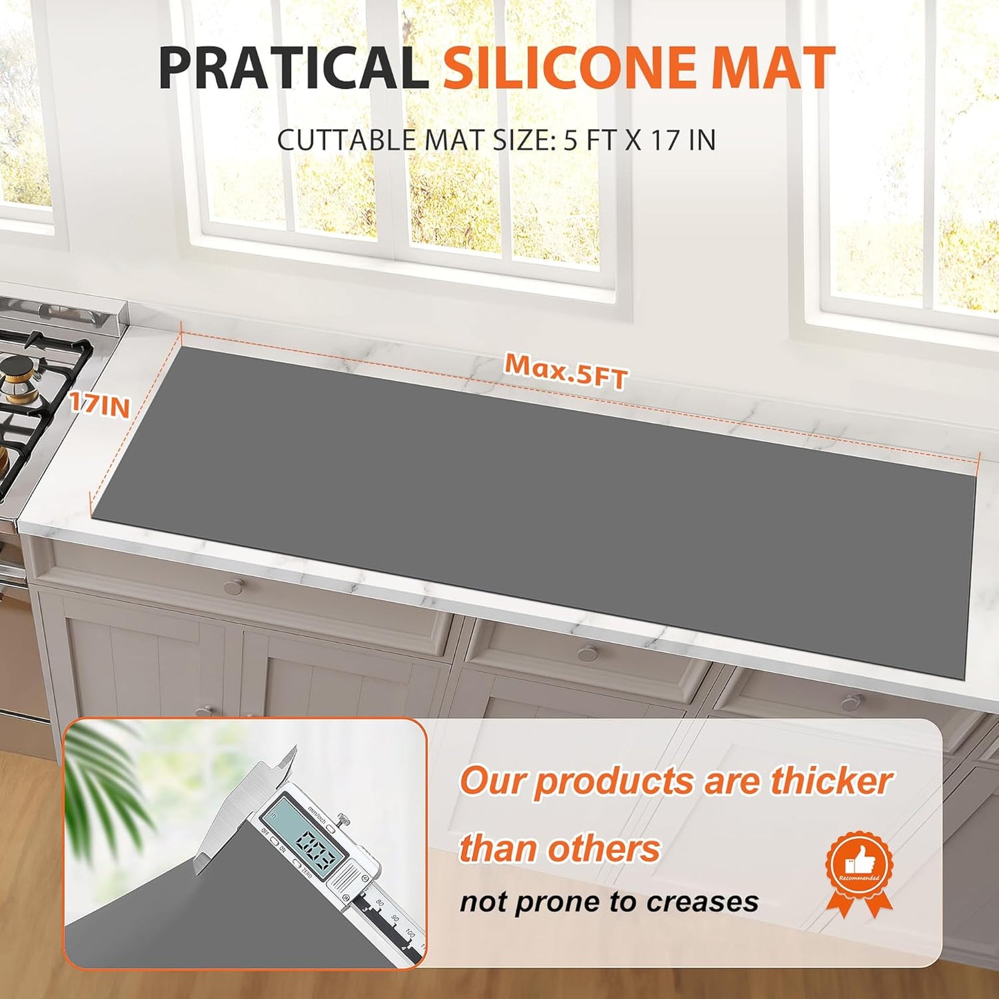 Silicone Mat Roll - Silicone Mats for Kitchen Counter, Heat Resistant Countertop Protector, Non-Slip Table Mat Desk Saver Pad, Multi-functional Cuttable Silicone Mat, Craft Mat - 17IN X 5FT