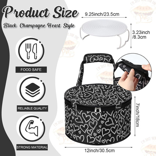Pickmesh Round Pie Carrier 12 x 7 Inch Insulated Casserole Carriers with Lid and Detachable Handle for Hot or Cold Food Cake Transport Thanksgiving Christmas Gift(Cyan White Zigzag)