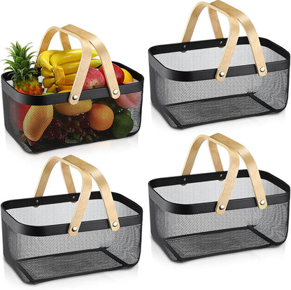 Sadnyy 4 Pcs Macaron Metal Wire Storage Basket with Handle Mesh Harvest Durable Vegetables Fruit Toy Basket for Garden Organizing, Kitchen, Countertop, Closet, Bedroom (16 x 9.8 x 7.1 Inch)