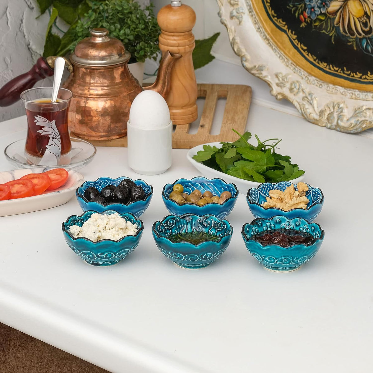 BCS Hand-Painted Ceramic Dipping Bowls Set of 6, 3 oz Mini Salsa Bowls 3.2"