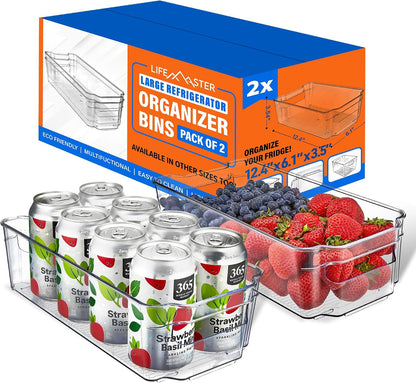14-Piece Stackable Refrigerator Bin Organizer Set with Easy Grip Handles - Clear Multi-Purpose Storage Bins for Fridge and Pantry Use
