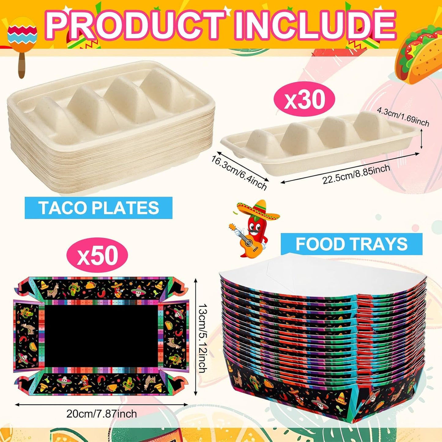 31 Pcs Taco Bar Supplies Kit Serving Party Mexican Party Decoration Fiesta Tacos Food and Tequila Decoration Fiesta Bar Sign 3 Dividers Food Trays Paper Cups and Snack Holder for Taco Tuesday Supplies