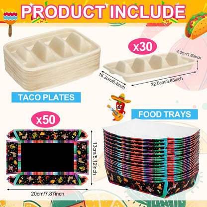 31 Pcs Taco Bar Supplies Kit Serving Party Mexican Party Decoration Fiesta Tacos Food and Tequila Decoration Fiesta Bar Sign 3 Dividers Food Trays Paper Cups and Snack Holder for Taco Tuesday Supplies